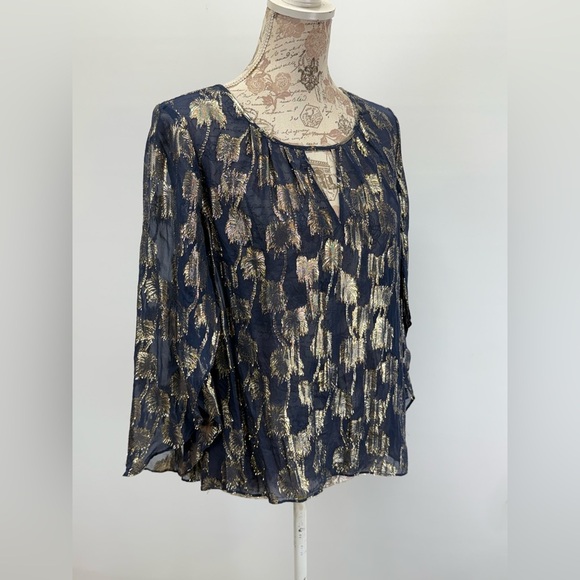 LILLY PULITZER  Sheer BECCER Silk Navy blouse with Gold palm tree design size M - Picture 11 of 16